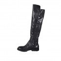 Woman's knee-high boot in black elastic material and leather with half zipper heel 3 - Available sizes:  44, 45, 47