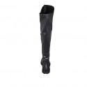 Woman's knee-high boot in black elastic material and leather with half zipper heel 3 - Available sizes:  44, 45, 47