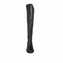 Woman's knee-high boot in black elastic material and leather with half zipper heel 3 - Available sizes:  44, 45, 47
