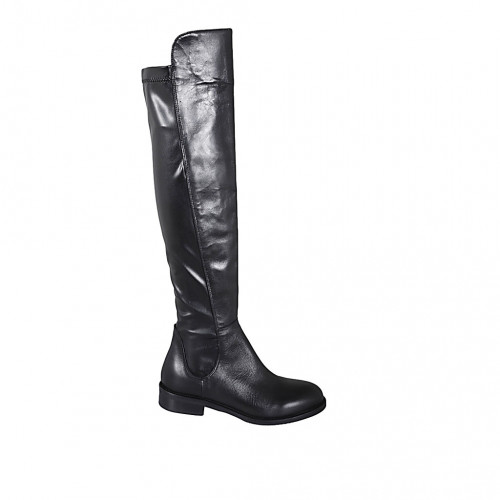 Woman's over-the-knee boot in black elastic material and leather with half zipper heel 3 - Available sizes:  44