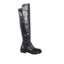 Woman's over-the-knee boot in black elastic material and leather with half zipper heel 3 - Available sizes:  44
