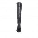 Woman's over-the-knee boot in black elastic material and leather with half zipper heel 3 - Available sizes:  44