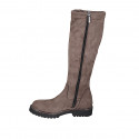 Woman's boot with zipper in taupe suede and elastic material heel 3 - Available sizes:  32, 33, 34, 42, 43, 44, 45