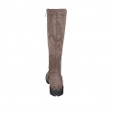 Woman's boot with zipper in taupe suede and elastic material heel 3 - Available sizes:  32, 33, 34