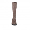 Woman's boot with zipper in taupe suede and elastic material heel 3 - Available sizes:  32, 33, 34