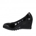 Zapato para mujer con plantilla extraible en charol negro cuña 6 - Tallas disponibles:  31, 42