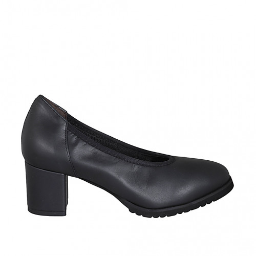 Woman's pump in black leather with removable insole heel 6 - Available sizes:  42