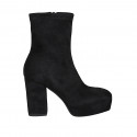 Woman's ankle boot with zipper and platform in black elastic material and suede heel 10 - Available sizes:  42, 43
