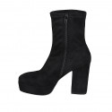 Woman's ankle boot with zipper and platform in black elastic material and suede heel 10 - Available sizes:  42, 43
