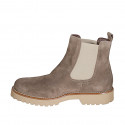 Woman's ankle boot with elastic bands in beige suede heel 3 - Available sizes:  33, 44