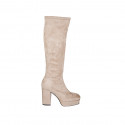 Woman's boot in beige suede and elastic material with platform and zipper heel 10 - Available sizes:  42, 43, 45