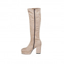 Bota para mujer con plataforma y cremallera en gamuza y material elastico beis tacon 10 - Tallas disponibles:  42, 43, 45