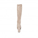 Stivale da donna con plateau e cerniera in camoscio ed elasticizzato beige tacco 10 - Misure disponibili: 42, 43, 45