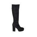 Woman's boot in black suede and elastic material with platform and zipper heel 10 - Available sizes:  43, 44