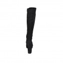 Bota para mujer con plataforma y cremallera en gamuza y material elastico negro tacon 10 - Tallas disponibles:  43, 44
