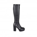 Woman's boot in black leather and elastic material with platform and zipper heel 10 - Available sizes:  42