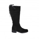 Woman's boot with zipper and backside laces in black suede heel 3 - Available sizes:  32, 34, 43, 45