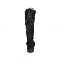 Woman's boot with zipper and backside laces in black suede heel 3 - Available sizes:  32, 43