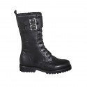 Bota para mujer con cordones, hebillas y cremallera en piel negra tacon 3 - Tallas disponibles:  32