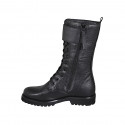 Woman's laced ankle boot with buckles and zipper in black leather heel 3 - Available sizes:  32, 45