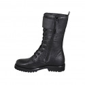 Woman's laced ankle boot with buckles and zipper in black leather heel 3 - Available sizes:  32