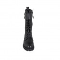 Woman's laced ankle boot with buckles and zipper in black leather heel 3 - Available sizes:  32
