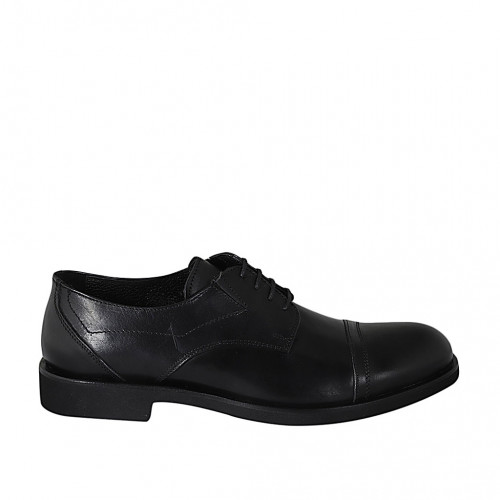 Elegante zapato derby para hombre en piel negra con cordones, puntera y elasticos - Tallas disponibles:  38