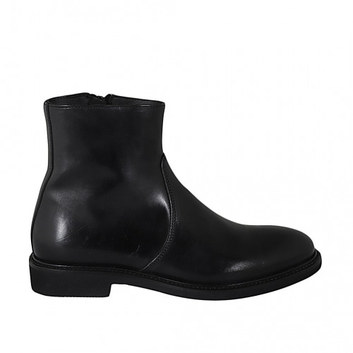 Botin con cremallera para hombres en piel de color negro - Tallas disponibles:  36, 38, 46, 47