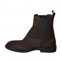 Men's elegant ankle boot with zippers and Brogue decorations in brown suede - Available sizes:  37, 38, 47, 48, 50