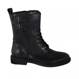 Stivaletto stringato da uomo con cerniera e fibbie in pelle nera - Misure disponibili: 36, 37, 38, 46