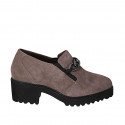 Woman's mocassin with chain, elastics and removable insole in taupe suede heel 5 - Available sizes:  42, 43, 45