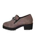 Woman's mocassin with chain, elastics and removable insole in taupe suede heel 5 - Available sizes:  42, 43, 45