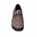 Woman's mocassin with chain, elastics and removable insole in taupe suede heel 5 - Available sizes:  42, 43, 45