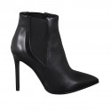 Woman's pointy ankle boot with elastic bands in black leather with heel 10 - Available sizes:  33, 42, 43, 44