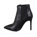 Woman's pointy ankle boot with elastic bands in black leather with heel 10 - Available sizes:  33, 42, 43, 44