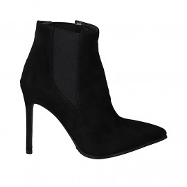 Woman's pointy ankle boot with elastic bands in black suede heel 10 - Available sizes: 32, 42, 43