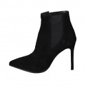 Woman's pointy ankle boot with elastic bands in black suede heel 10 - Available sizes:  32, 34, 42, 43