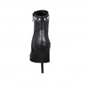 Woman's pointy ankle boot with zipper, captoe, pearls and studs in black leather heel 10 - Available sizes:  32, 33, 34, 43, 44, 47