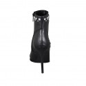 Woman's pointy ankle boot with zipper, captoe, pearls and studs in black leather heel 10 - Available sizes:  32, 33, 34, 43, 44, 46, 47