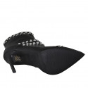 Bottine à bout pointu et droit pour femmes avec fermeture éclair, perles et goujons en cuir noir talon 10 - Pointures disponibles:  32, 33, 34, 43, 44