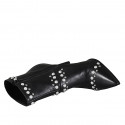 Woman's pointy ankle boot with zipper, captoe, pearls and studs in black leather heel 10 - Available sizes:  32, 33, 34, 43, 44, 47