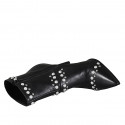 Woman's pointy ankle boot with zipper, captoe, pearls and studs in black leather heel 10 - Available sizes:  32, 33, 34, 43, 44, 46, 47