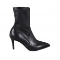 Woman's pointy ankle boot in black leather and elastic material 7 - Available sizes:  34, 42, 45