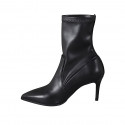 Woman's pointy ankle boot in black leather and elastic material 7 - Available sizes:  34, 42, 45