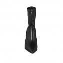 Bottines à bout pointu pour femmes en cuir et materiau elastique noir talon 7 - Pointures disponibles:  34, 42