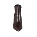 Woman's pointy ankle boot with zipper and elastic band in brown leather heel7 - Available sizes:  32, 34, 43, 45, 46