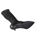 Botas a punta sobre la rodilla para mujer en piel y material elastico negro tacon 7 - Tallas disponibles:  33, 34, 42, 44, 46