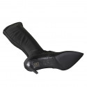 Woman's over-the-knee pointy boot in black leather and elastic material heel 7 - Available sizes:  33, 42