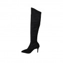 Bottes à bout pointu au-dessus de genou pour femmes en daim et materiau elastique noir talon 7 - Pointures disponibles:  33, 42, 43