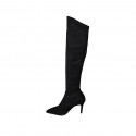 Woman's pointy over-the-knee boot in black suede and elastic material heel 7 - Available sizes:  33, 34, 42, 43, 44